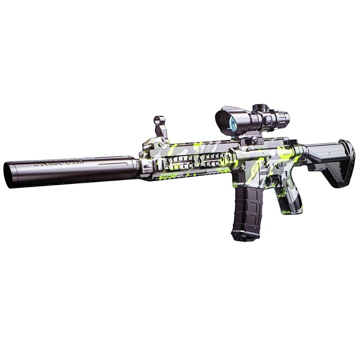 Pusca automata M416, ROBENTOYS, camuflaj verde, 2 moduri de tragere, 61x6x25 cm