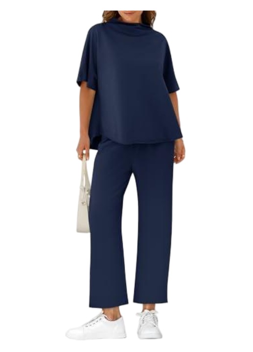 Set Casual de Doua Piese pentru Femei（10078）, Albastru inchis