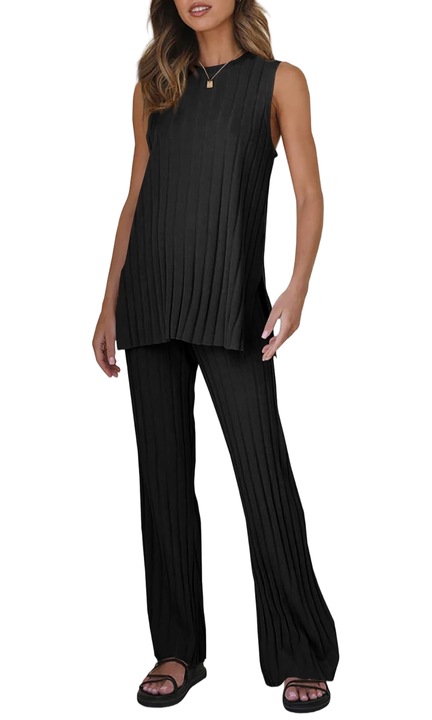 Set de Relaxare Tricotat de Doua Piese pentru Femei（10079）, Negru