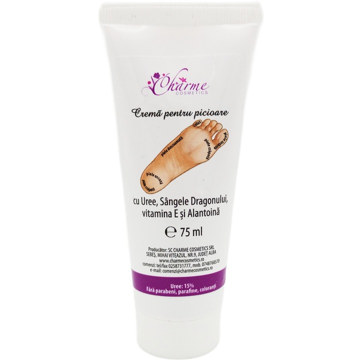 Crema keratolitica si emolienta pentru picioare, cu Uree 15%, Sangele dragonului, Alantoina si Vitamina E, 75ml, Charme Cosmetics