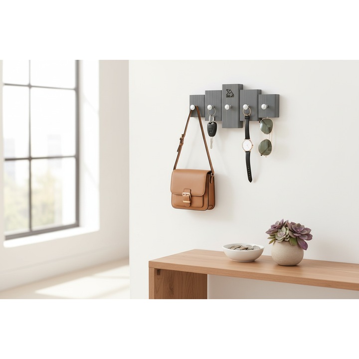 Cuier SAKART Lemnart, Gri, 23x9x5 cm