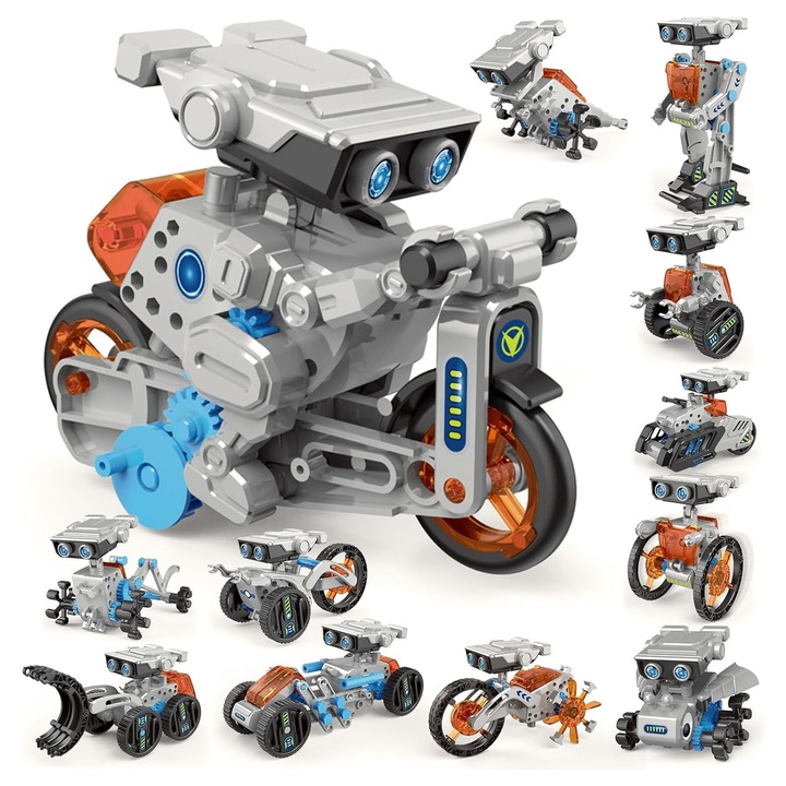 Jucărie robot, AFKSMILE, kit 12-in-1, 200+ piese, plastic, gri, pentru copii 8+ ani