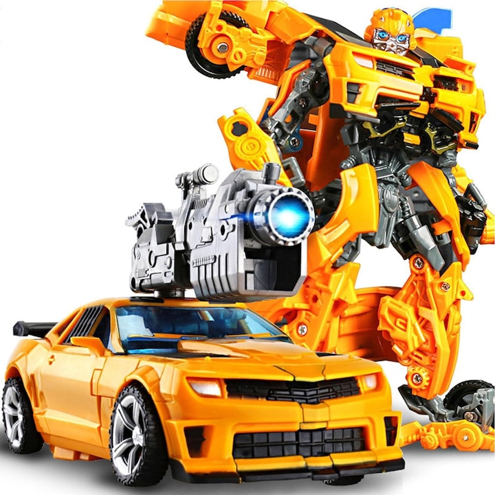 Играчка робот трансформиращ се Bumblebee, AFKSMILE, Кола, която се трансформира в робот, 2-в-1, С изпращане на оръжия, Възстановете героя, Лесен за използване, За деца над 7 години, Има колекционерска стойност, Пластмаса, Жълт, 175*75*95мм
