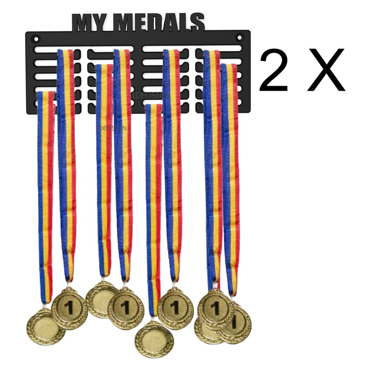Set 2 suporti medalii MY MEDALS, plastic, 25x11cm, capacitate 20 medalii