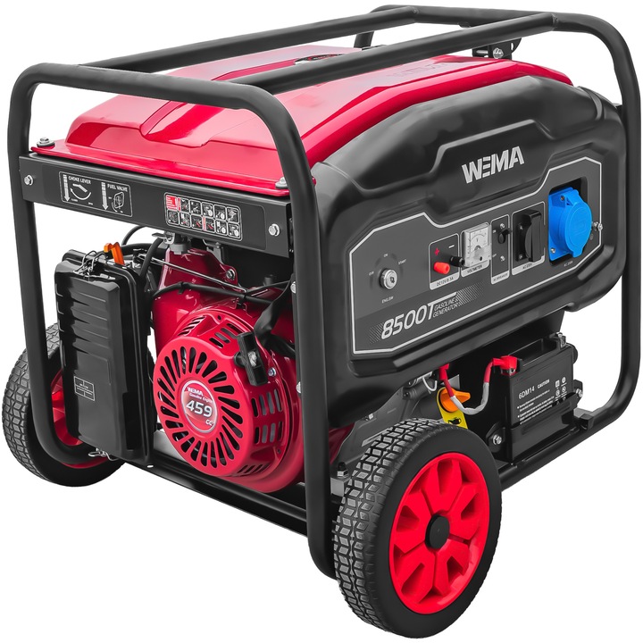 Generator curent Weima WM8500E, putere 8.5kW, benzina, rezervor 28L, 230V, monofazat, pornire electrica, AVR, roti transport