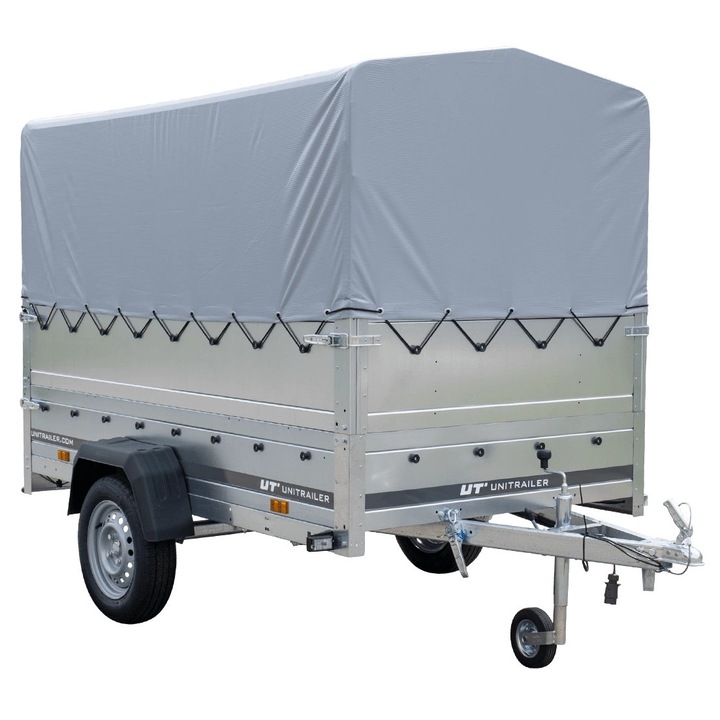 Remorcă Auto Set cu Borduri, Unitrailer, Cadru Din Oțel Zincat, Prelata Gri, 230x125x150cm
