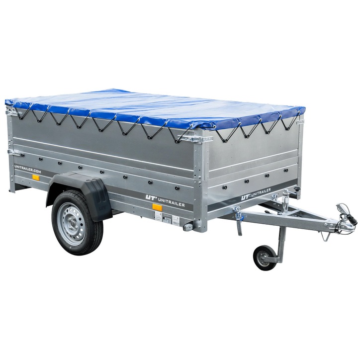 Set Remorca Auto Unitrailer, 230x125x70cm, Albastru, Suspensie Cu Arcuri Si Amortizoare, Prelata Impermeabila