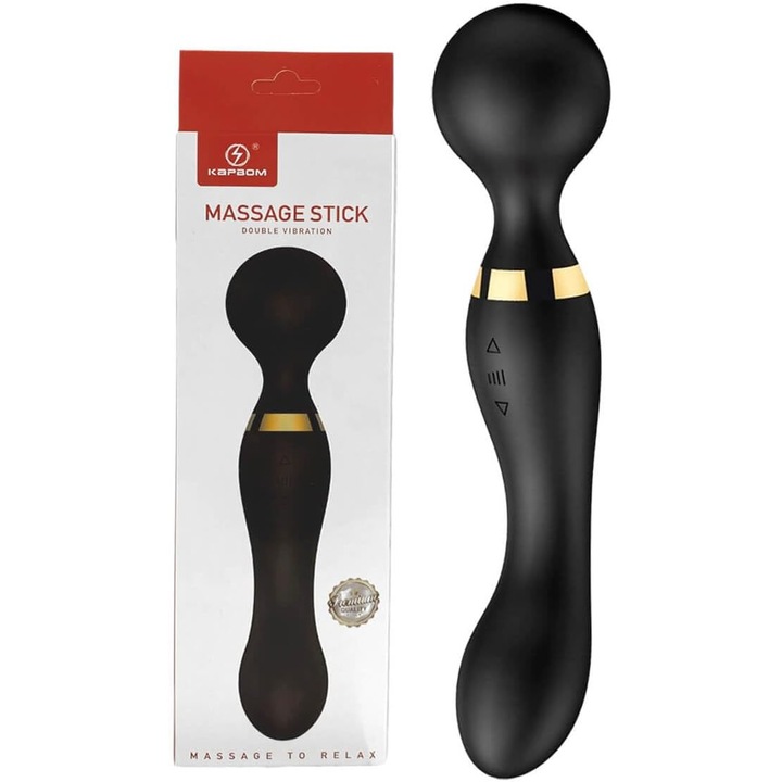 Масажор SoSar® с батерия, силиконов вибриращ масажор с две ергономични глави, преносим за врат, гръб, рамене и крака, черен