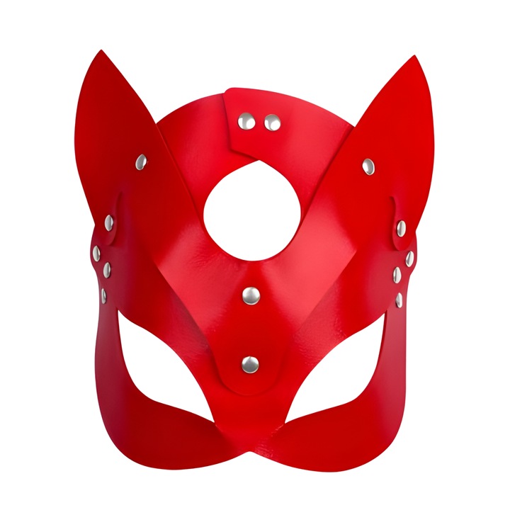 Секси дамска маска котка, регулируема, метални аксесоари, дизайн „мръсно коте“, универсален размер, червена