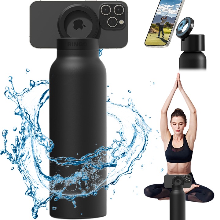 Sticla de apa izolata, cu suport MagSafe, calda timp de 12 ore, rece timp de 24 de ore, pentru sala, birou, calatorii, neagra, 720 ml