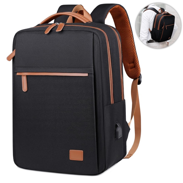 Rucsac multifunctional, Wacorresi, Rucsac de voiaj unisex, rezistent la apa, design cu port USB, 42x31x14cm, poate fi utilizat pentru calatorii de afaceri, calatorii, naveta, design multi-compartiment, Negru