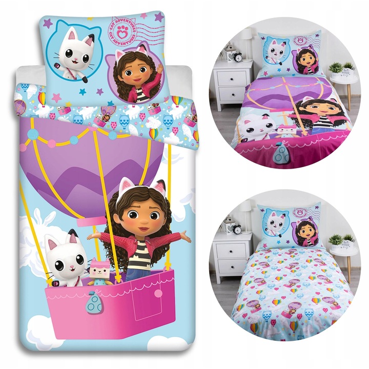 Lenjerie de pat dubla fata, Gabby's Dollhouse, Sarcia.eu, bumbac 100%, multicolor, 140x200 cm, set complet