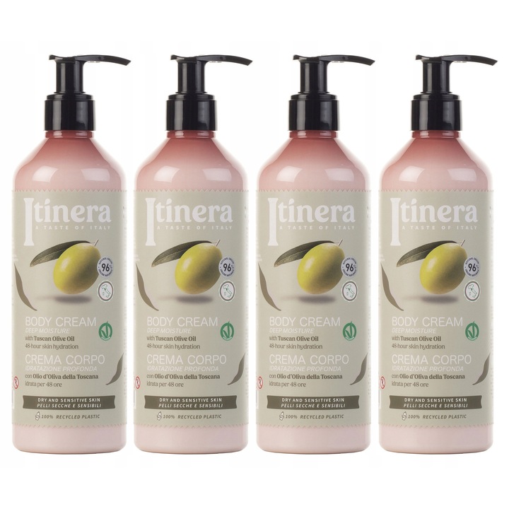 ITINERA Testápoló Balzsam Szett, 4 db, 96% Természetes Összetevők, Mélyhidratálás, Száraz és Érzékeny Bőrre, 800 ml