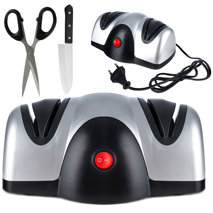 Ascutitor electric profesional pentru cutite si foarfece, cu 2 tipuri de pietre de slefuit, design compact, portabil, 21 x 15 x 9 cm