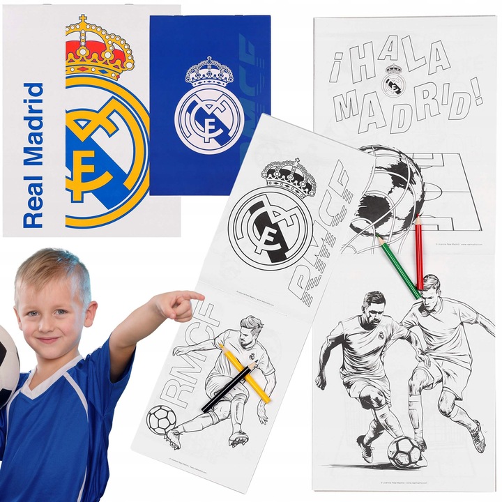 Set Oficial Real Madrid pentru Desen si Colorat, Sarcia.eu, Carti de Colorat Licentiate + Creioane, Multicolor, 3+ ani