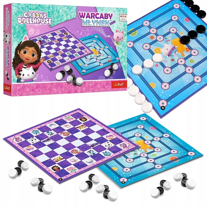 Joc de Societate 2 in 1 Gabby's Dollhouse, Dame si Moara, Multicolor, pentru Copii de la 6 ani