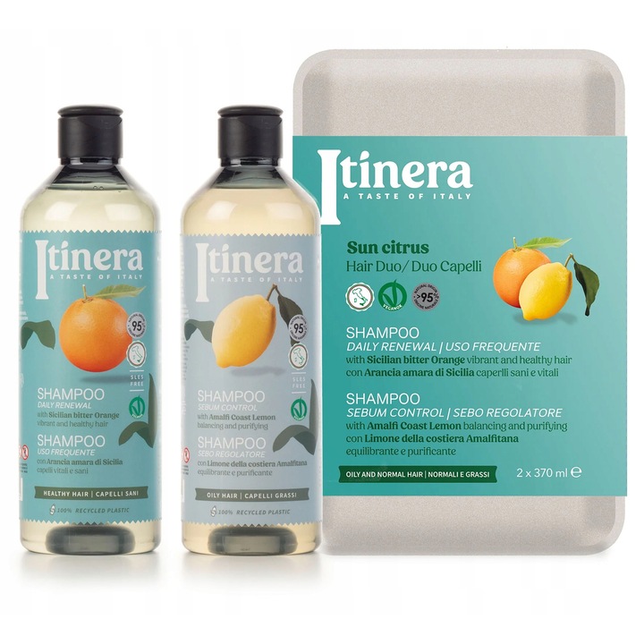 Set Cadou Sampoane ITINERA, 2x370ml, Portocala Revitalizanta & Lamaie Proaspata, Hidratare si Stralucire, Unisex