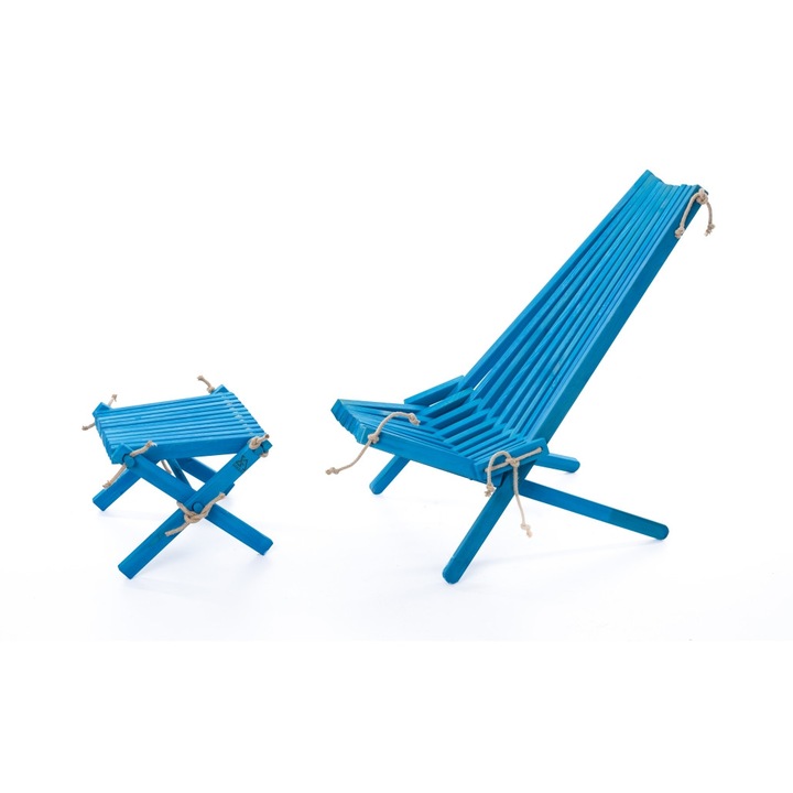 Set Scaun Si Masa De gradina Lemnart, Perna Decorativa Inclusa, Lemn, Albastru