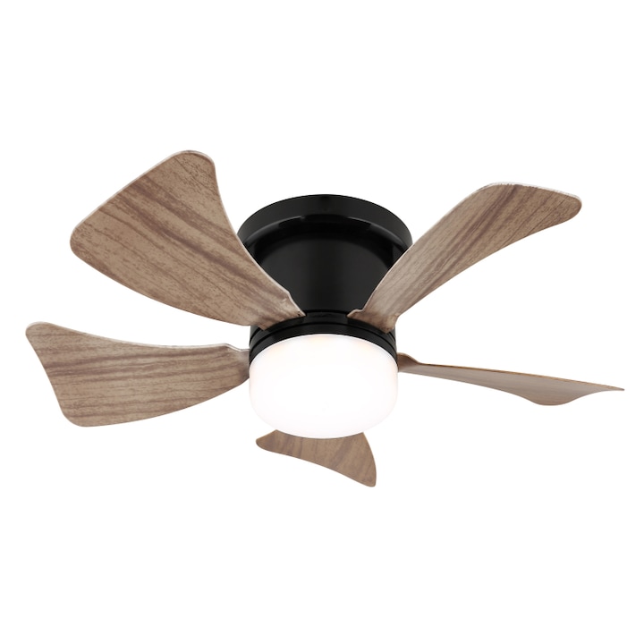 Ventilator de plafon GLOBO, metal negru mat, aspect lemn închis, dimmabil, cu telecomandă, 400x126mm, LED 9W, 2700-6500K