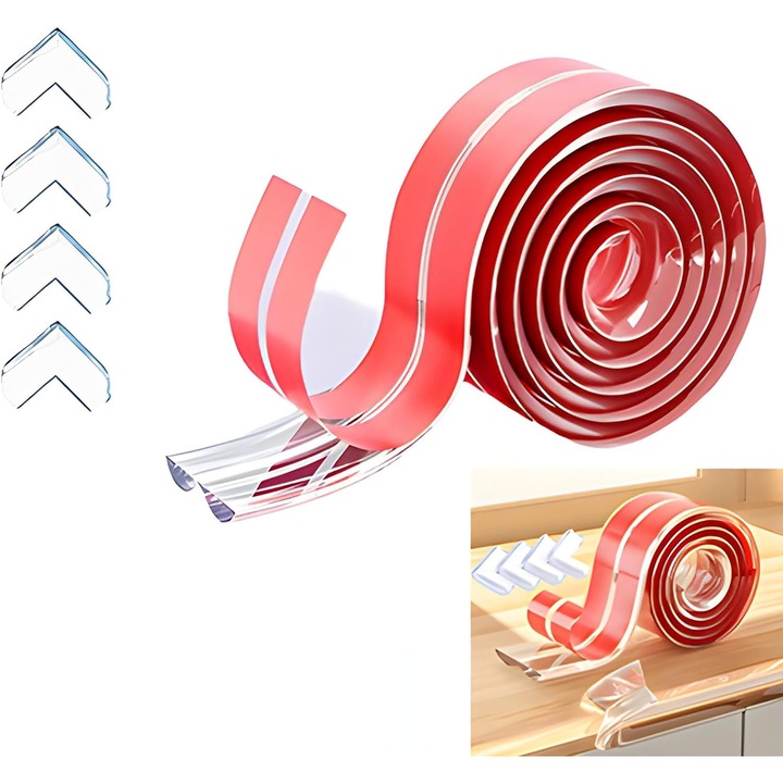 Banda anti-coliziune W, YDCY, transparentă, set cu patru apărători de colț L