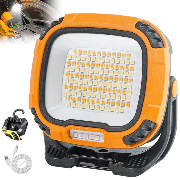 Juksun LED munkalámpa, 6 üzemmód, 4000 lm, IPX6 vízálló, 9,7x11,9x11,1 cm