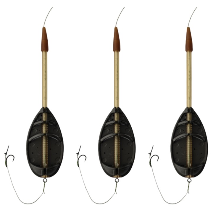 SET 3 Monturi Method Feeder Long Cast, 45gr, carlig nr 12, Spin