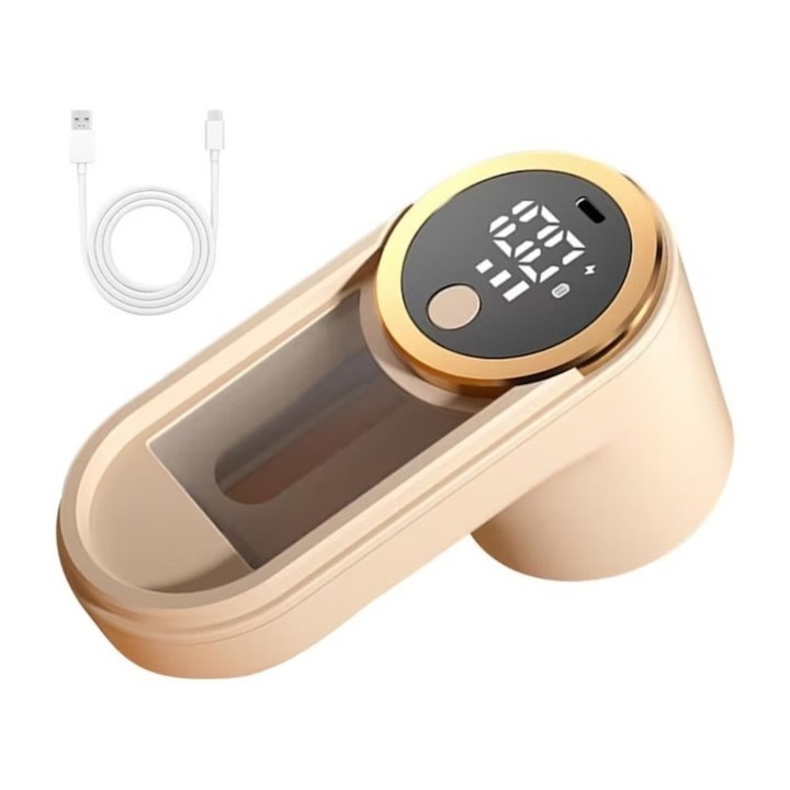 Акумулаторна USB машинка за почистване на мъхчета от дрехи, двойна глава, 4 скорости, LED дисплей, остриета от неръждаема стомана, идеална за пуловери, текстил, мебели, обикновена, домашен сушилник, електрическа стъргалка за дрехи, премахваща, бежова