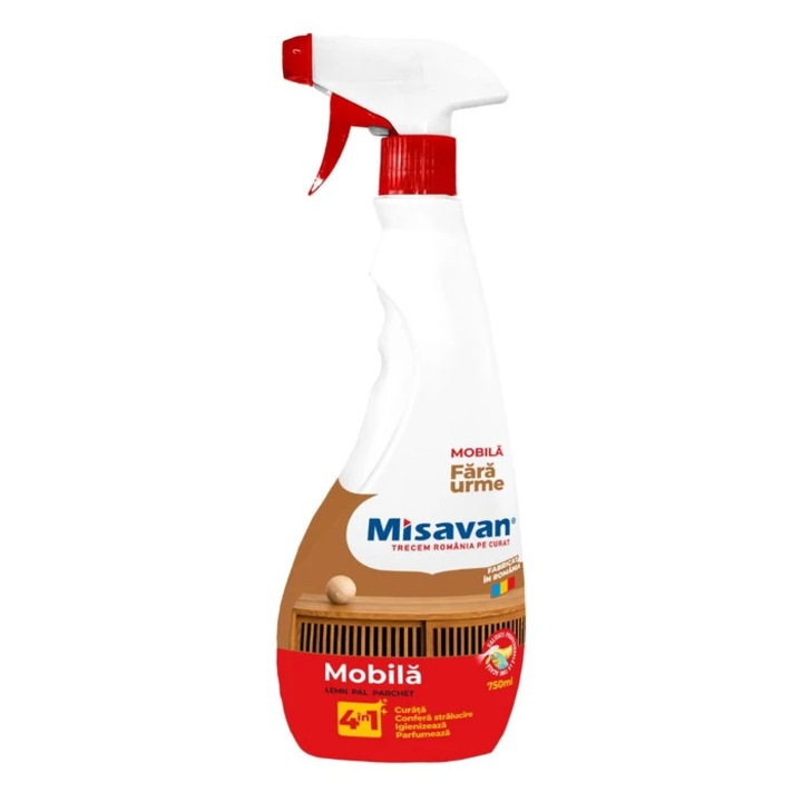 Solutie curatare mobila si parchet din lemn cu pulverizator Misavan 4 in 1, 750 ml