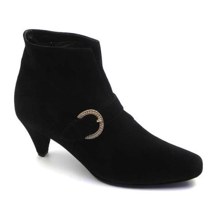 Botine dama cu catarama elegante din piele intoarsa naturala Gemma, negru, 35