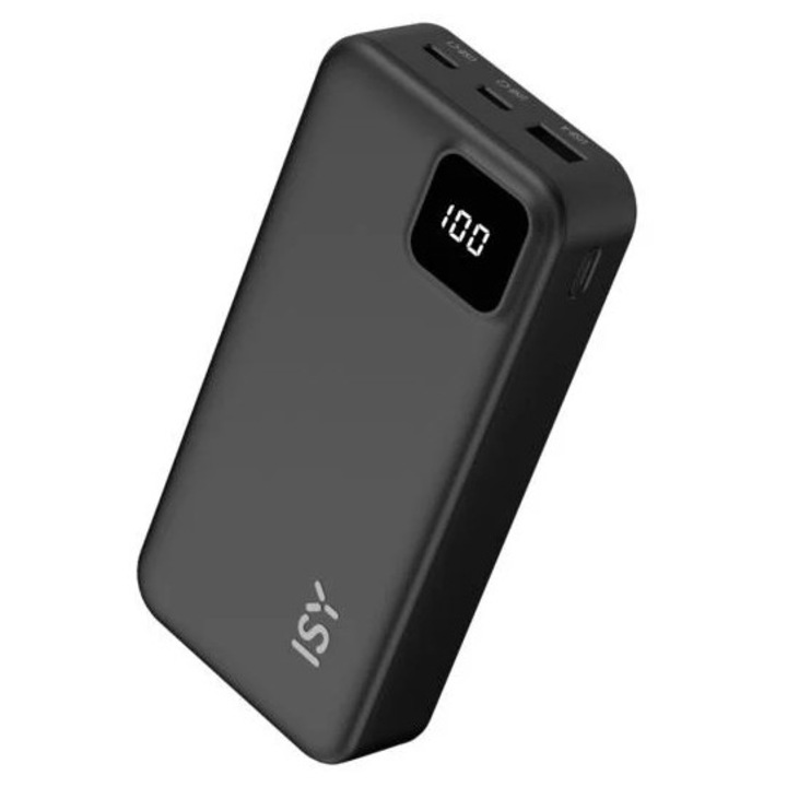 Powerbank ISY Ipp-20001, 3 porturi, capacitate mare, negru