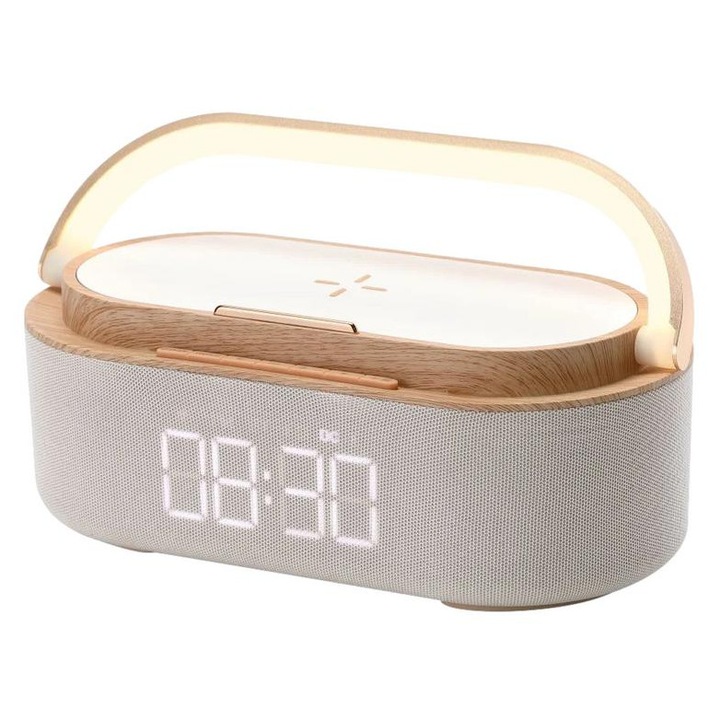 Radio cu ceas, Manta Verona RDI920, incarcare wireless 15W, Bluetooth 5.0, lampa nocturna, alb