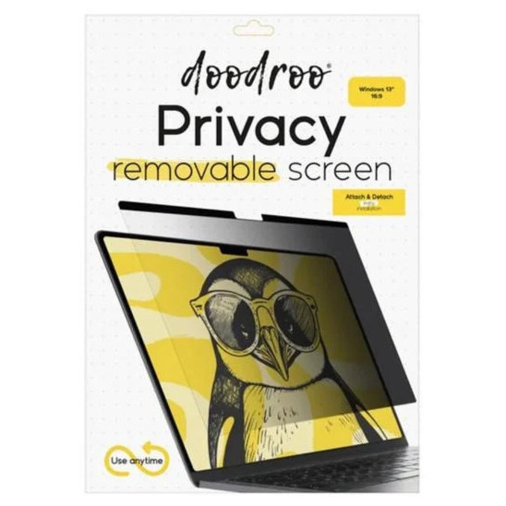 Folie de protectie Doodroo Privacy pentru Macbook 13,6 inch M2 (2022), protectie ecran, montare usoara, transparenta