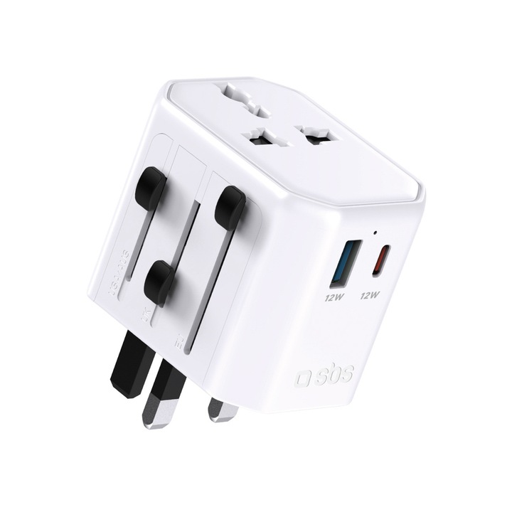 Adaptor de calatorie universal USB-C USB-A, 2500W, alb, set cu prize EU, UK, US, AUS