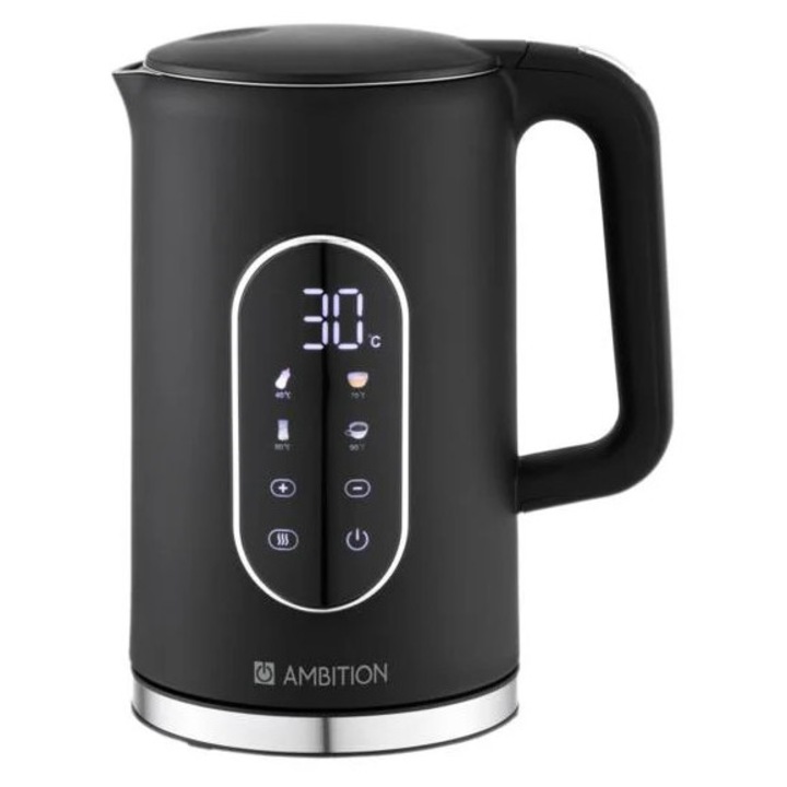Fierbator electric Ambition Magnat Digital 1,7l, negru-argintiu, 2200W, control temperatura 40C-100C