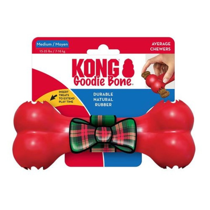Jucarie pentru caini KONG Goodie Bone, medie, 4,5x18x7cm, din cauciuc natural, pentru recompense