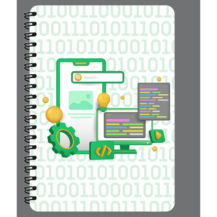 Agenda A5, Programator, IT, Coperta Mdf, Spira Metalica, 130 Pagini