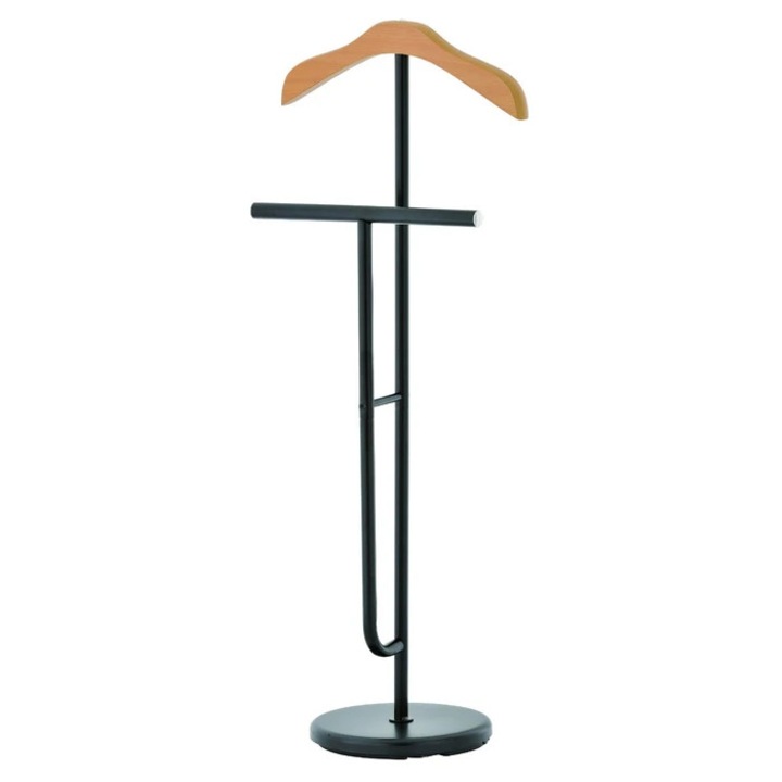 Suport haine LS176, 2 agatatori, metal/MDF, negru/lemn, 45x28.5x113cm