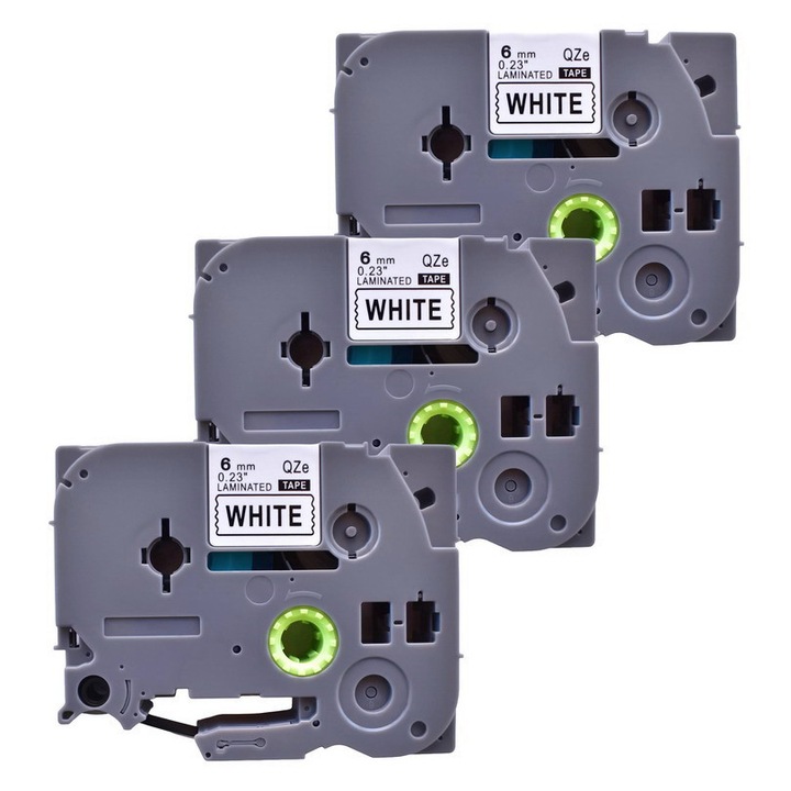 Pachet 3 bucati Banda laminata etichete compatibila Brother TZe-211, 6 mm negru pe alb