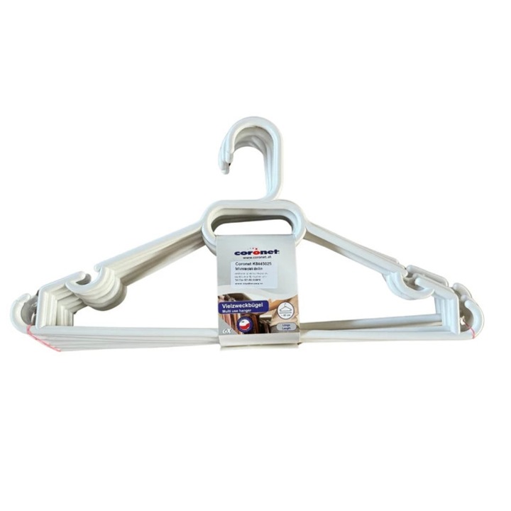 Umerase haine Coronet, plastic, 43 cm, alb, set 6 bucati