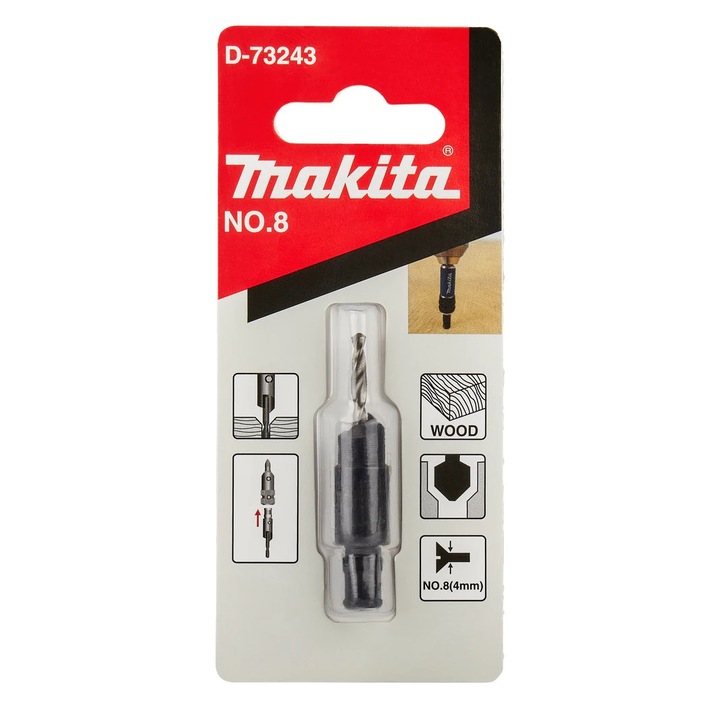 Set 2 accesorii pentru gaurire lemn, burghiu 2.8 mm, zencuitor M4, Makita D-73243