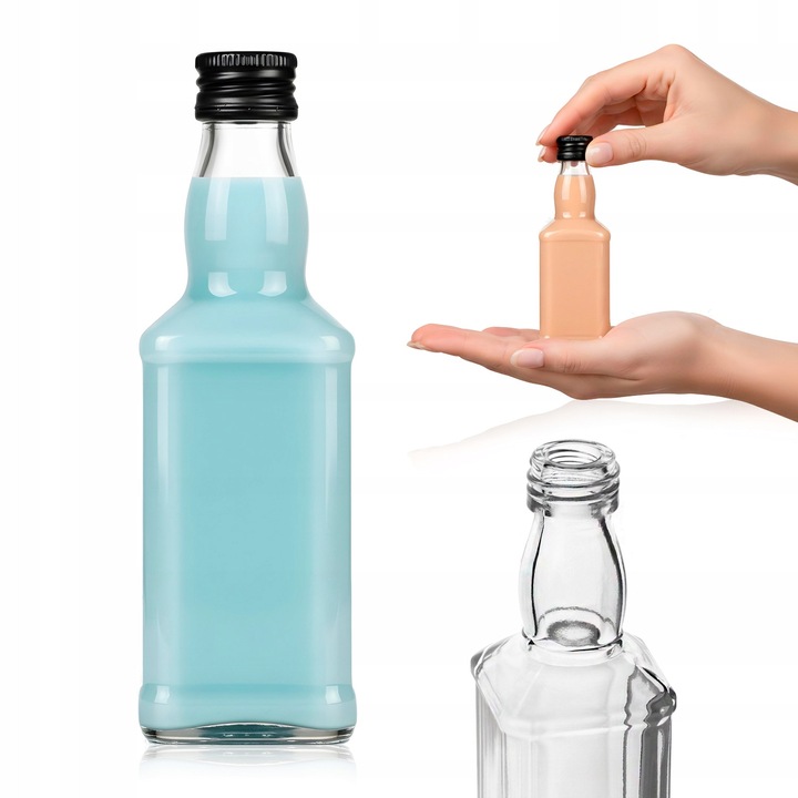 Комплект стъклени бутилки 50 мл с капачка, SuperButelki, плътно затваряща се капачка, висока степен на херметичност, за домашен ликьор, за вино, идеална идея за подарък, естетичен и класически дизайн, 11 x 4 см, прозрачен