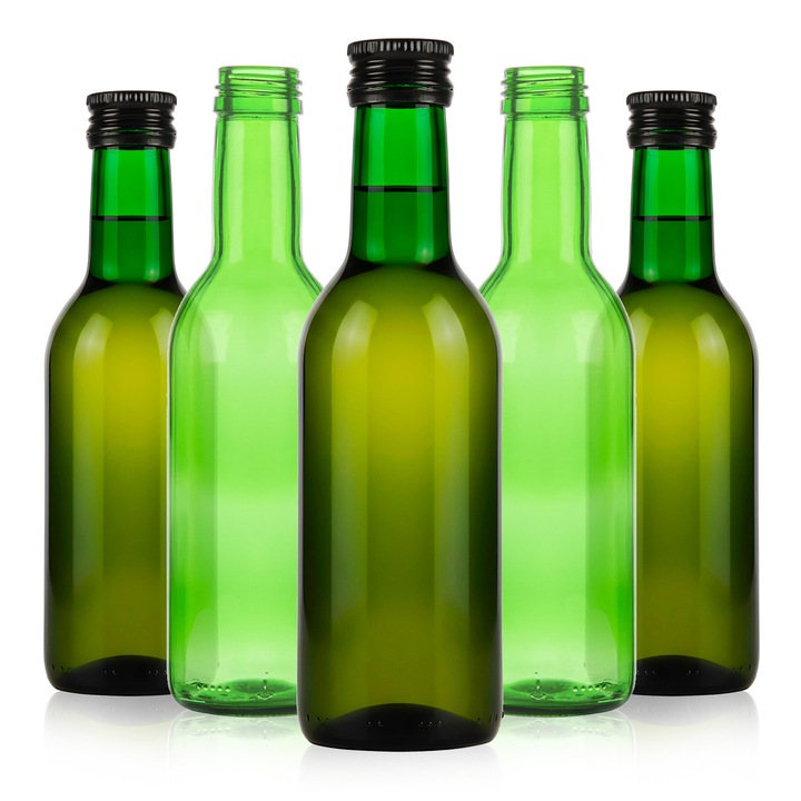 Set Sticle Cu Capace, SuperButelki, Monopol, 250 ml, Pentru Lichioruri De Casa, Pentru Vin, Ideea Perfecta De Cadou, 19.6 x 5.6 cm, Verde, 5 Buc