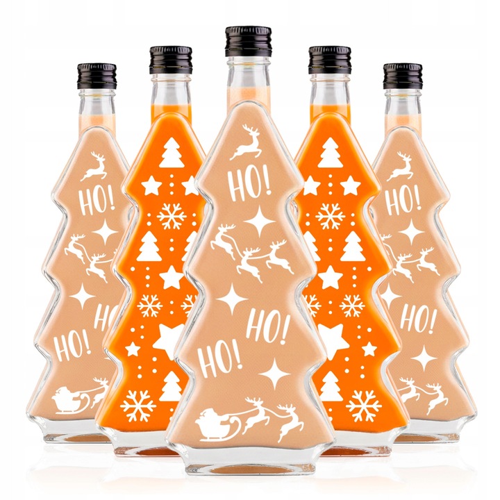 Set Sticla Cu Imprimeu, SuperButelki, 500 ml, Pentru Lichioruri De Casa, Pentru Vin, Ideea Perfecta De Cadou, Pentru Craciun, 27.5 x 10.5 cm, Alb, 5 Buc