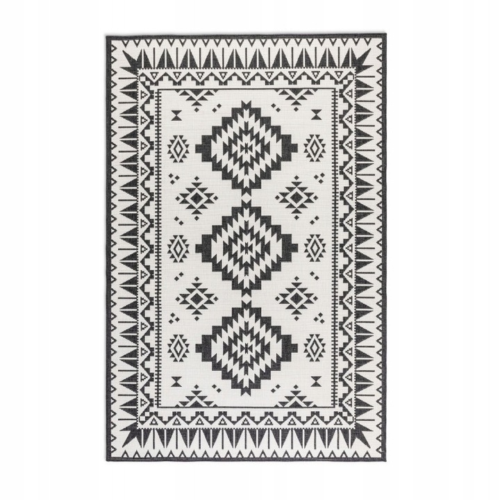 Covor Dublu Fata, Elle Decor, Calitate Superioara, Polipropilen, Tesatura Plat, Rezistenta La Conditii Meteorologice, Certificat: Oeko-Tex Standard 100, 160x230 cm, Alb/Negru