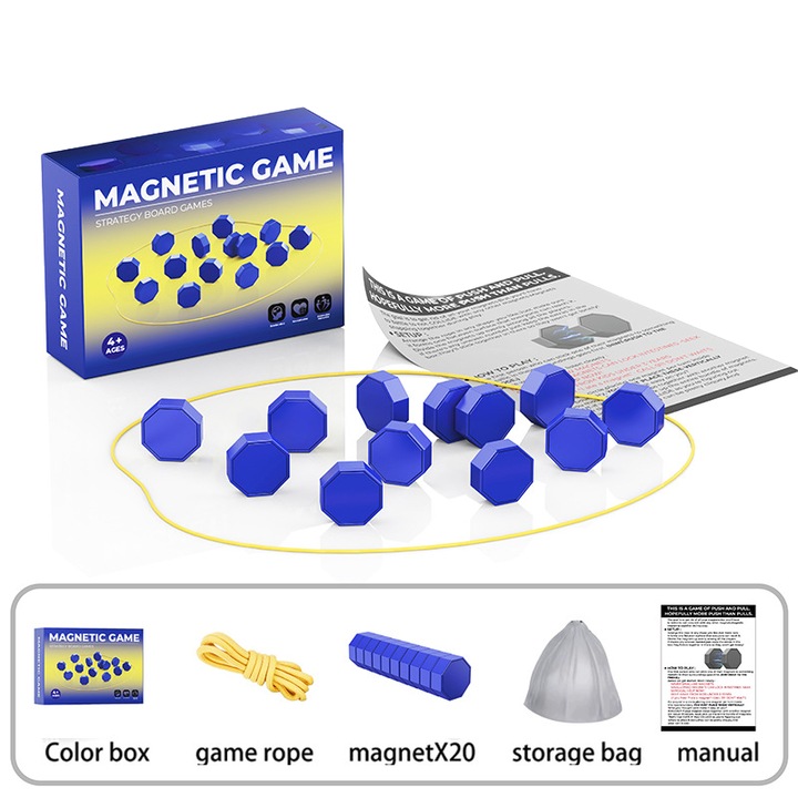 Mágneses társasjáték, mágneses hatás, interaktív játék, 20 kis doboz, kék