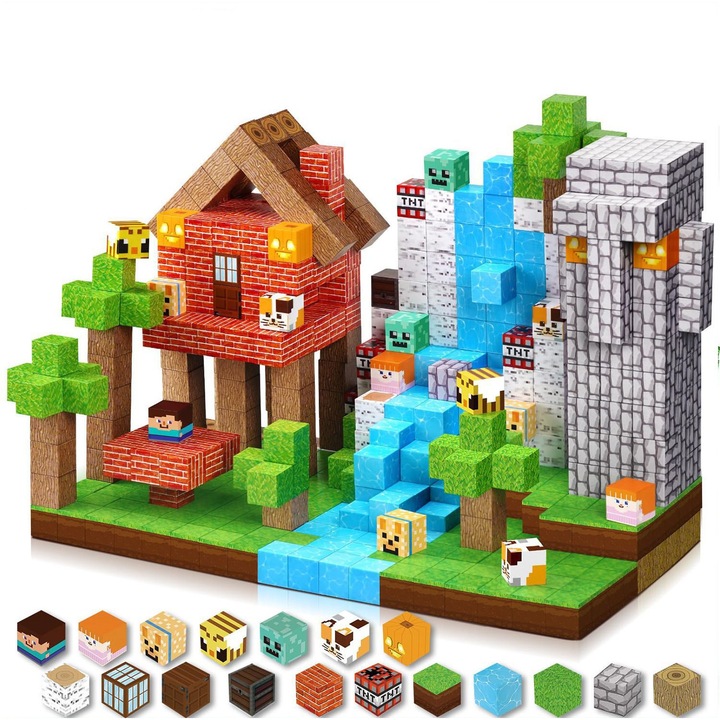Set de blocuri magnetice Minecraft, 150pcs, educationale, multicolor
