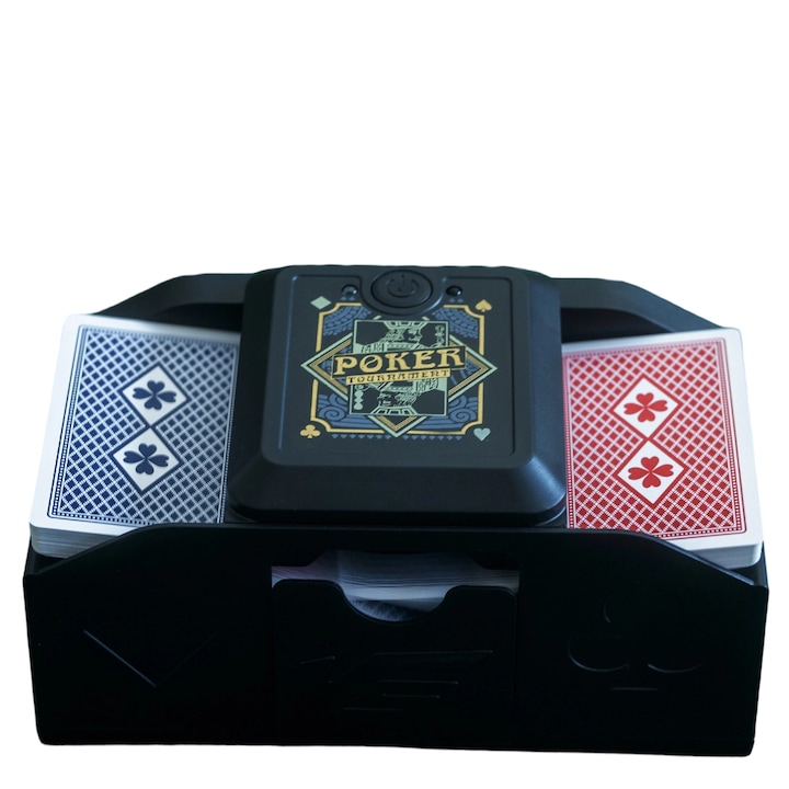 Amestecator automat de carti, 2 pachete, plastic, portabil, functionare usoara, model reincarcabil sau cu baterii