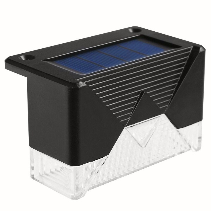 Aplica solara pentru alei si scari, Led, Abs, Policarbonat, Rezistenta la apa ip65, Trepte, Borduri, Terasa, 1.2v, 600mah, 7.9 x 5 cm, Lumina alb rece, Rezistent intemperii, Negru