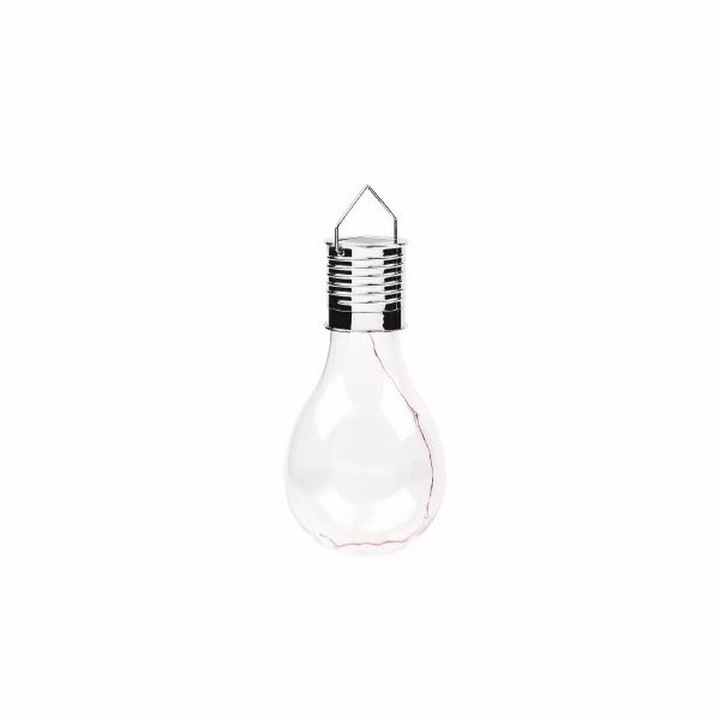 Lampa solara, Led decorativa sub forma de bulb, Pentru exterior, Suspendata, Ip65, Ultron transparent, Lumina rece, Rezistent intemperii