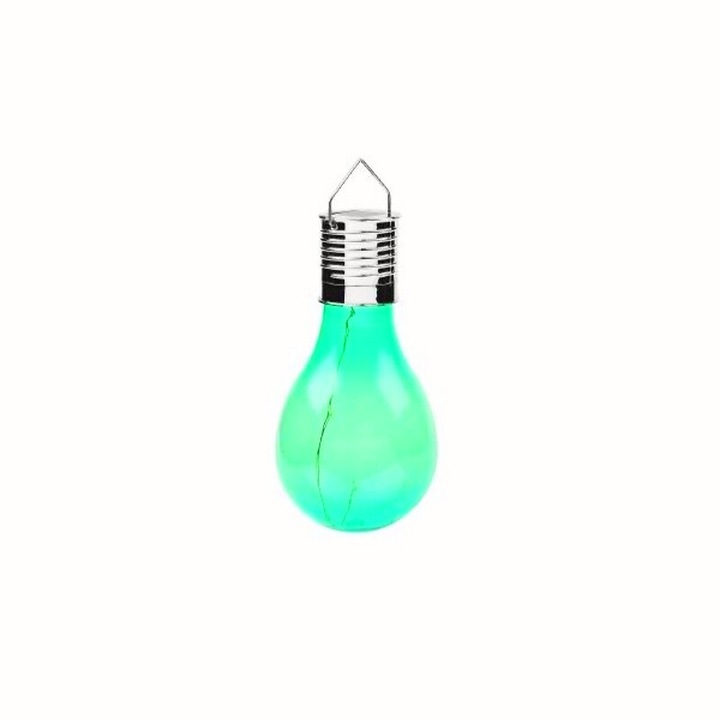 Lampa solara, Led decorativa sub forma de bulb, Pentru exterior, Suspendata, Ip65, Ultron, Rezistent intemperii, Verde